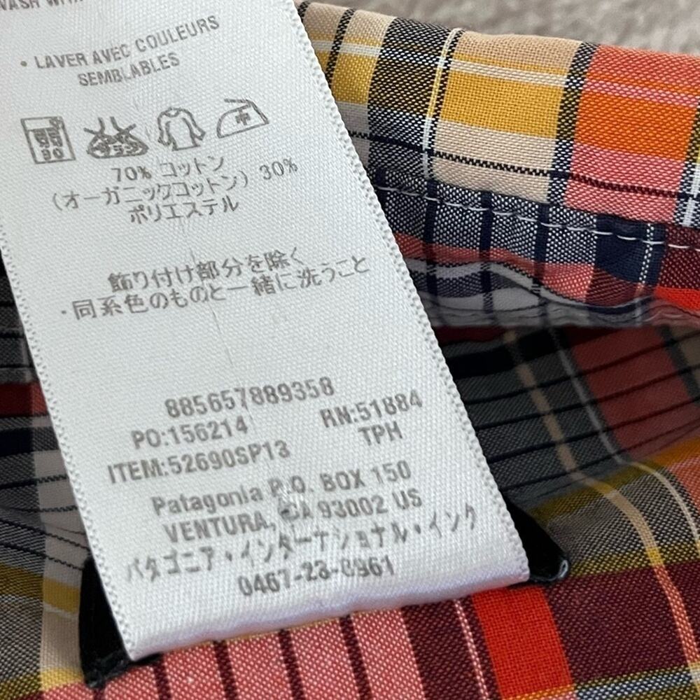 Patagonia Orange, Yellow and Navy plaid button down short sleeve gorpcore size L - Picture 4 of 5